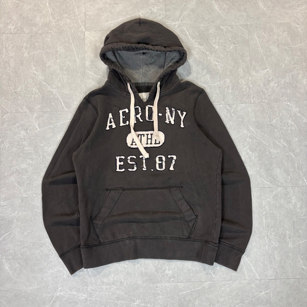 Aeropostale Mens Aero-NY Athl Est 87 Hoodie Gray Pullover Sweatshirt Medium